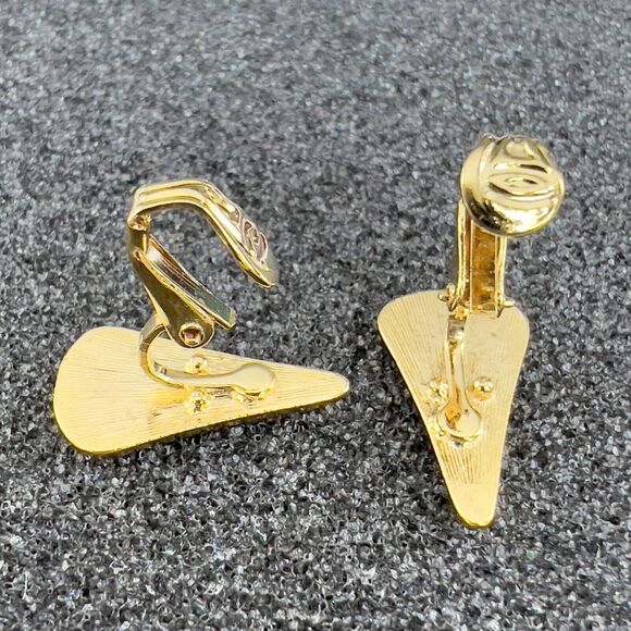 Vintage Van Doran Genuine Diamond Dust Clip On Earrings Gold Tone/Black Retro - Picture 5 of 5